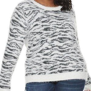 Mudd White and Black Fuzzy Zebra Crewneck Sweater